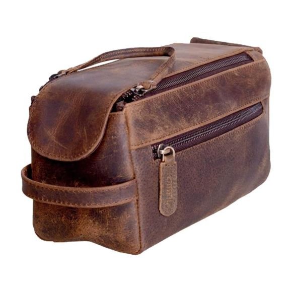 Premium Buffalo Leather Unisex Toiletry Bag Travel Dopp Kit